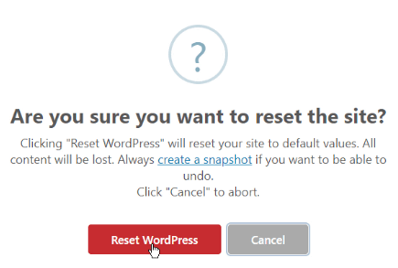 Confirm Reset WordPress