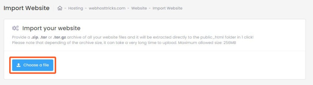 import website - choose a file