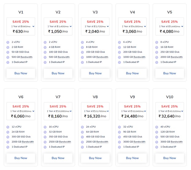 Linux VPS hosting Pricing