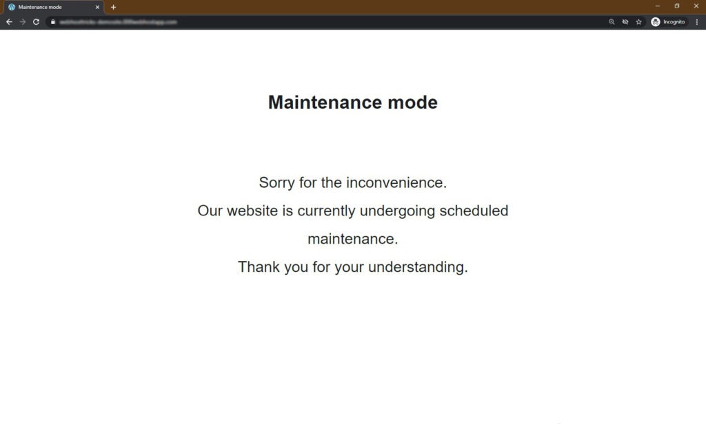 Default WP Maintenance mode Landing Page