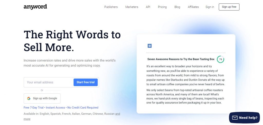 anyword - Free AI Content Writing Software